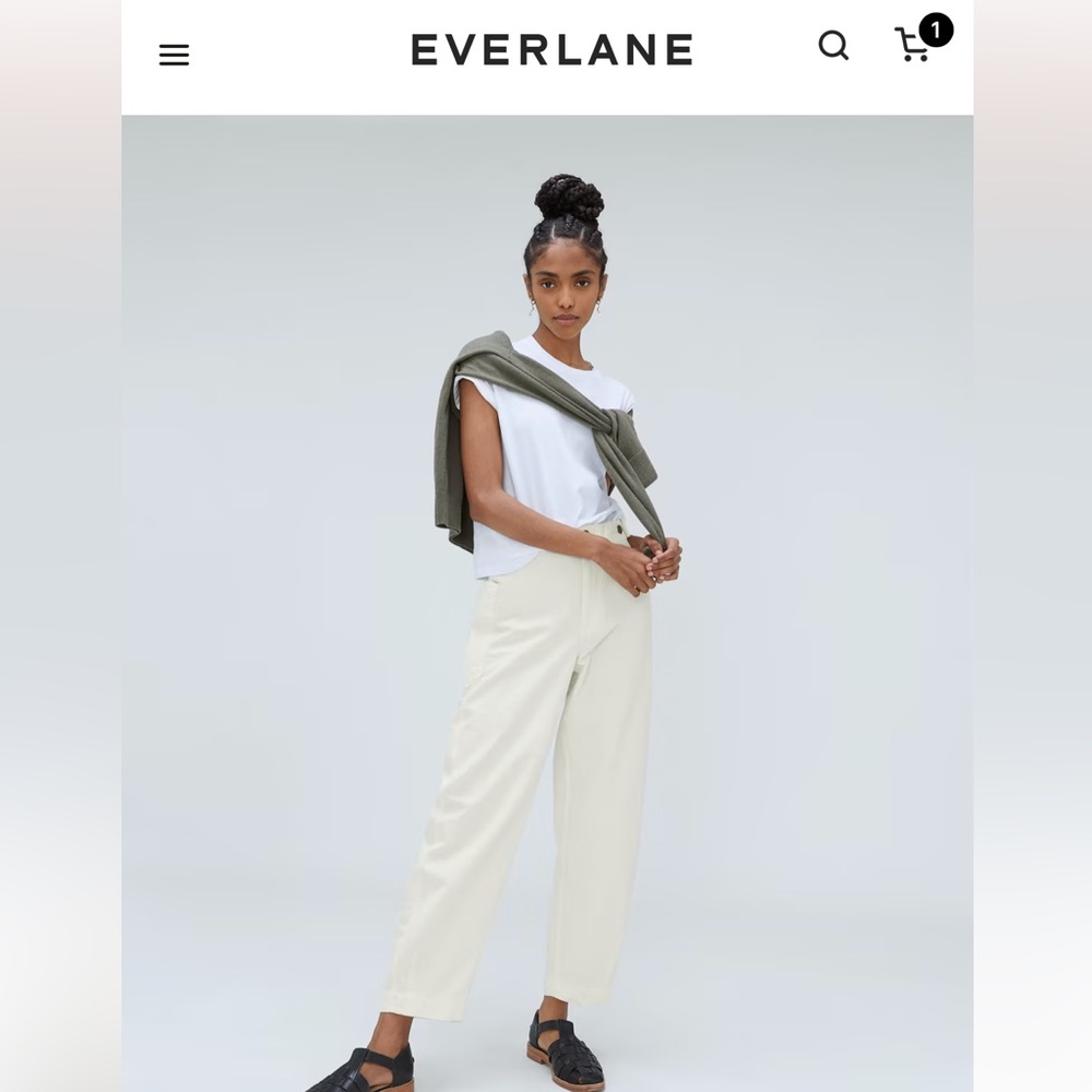 Everlane fatigue barrel pant in white canvas color